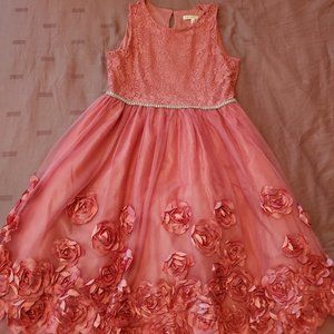 Girls Dress Mannette Kids Size 12 Pink with Roses on Skirt